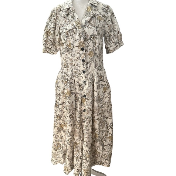 Anthropologie Pilcro fine-waled corduroy floral drop waist dress RUNS SMALL - Picture 3 of 8